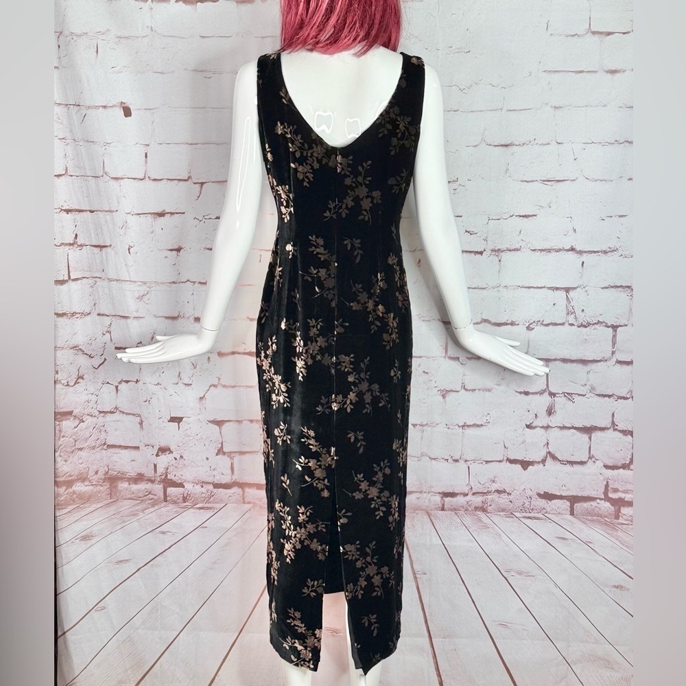 JONES NY EVENING 6P Black & Brown Velvet Design Sleeveless Sheath Midi Dress - Picture 2 of 16